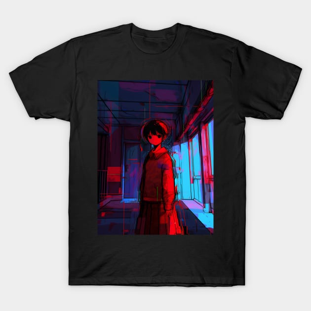 Enter the Digital Realm: Cyberpunk Aesthetics, Mind-Bending Anime, and Futuristic Manga Art T-Shirt by insaneLEDP